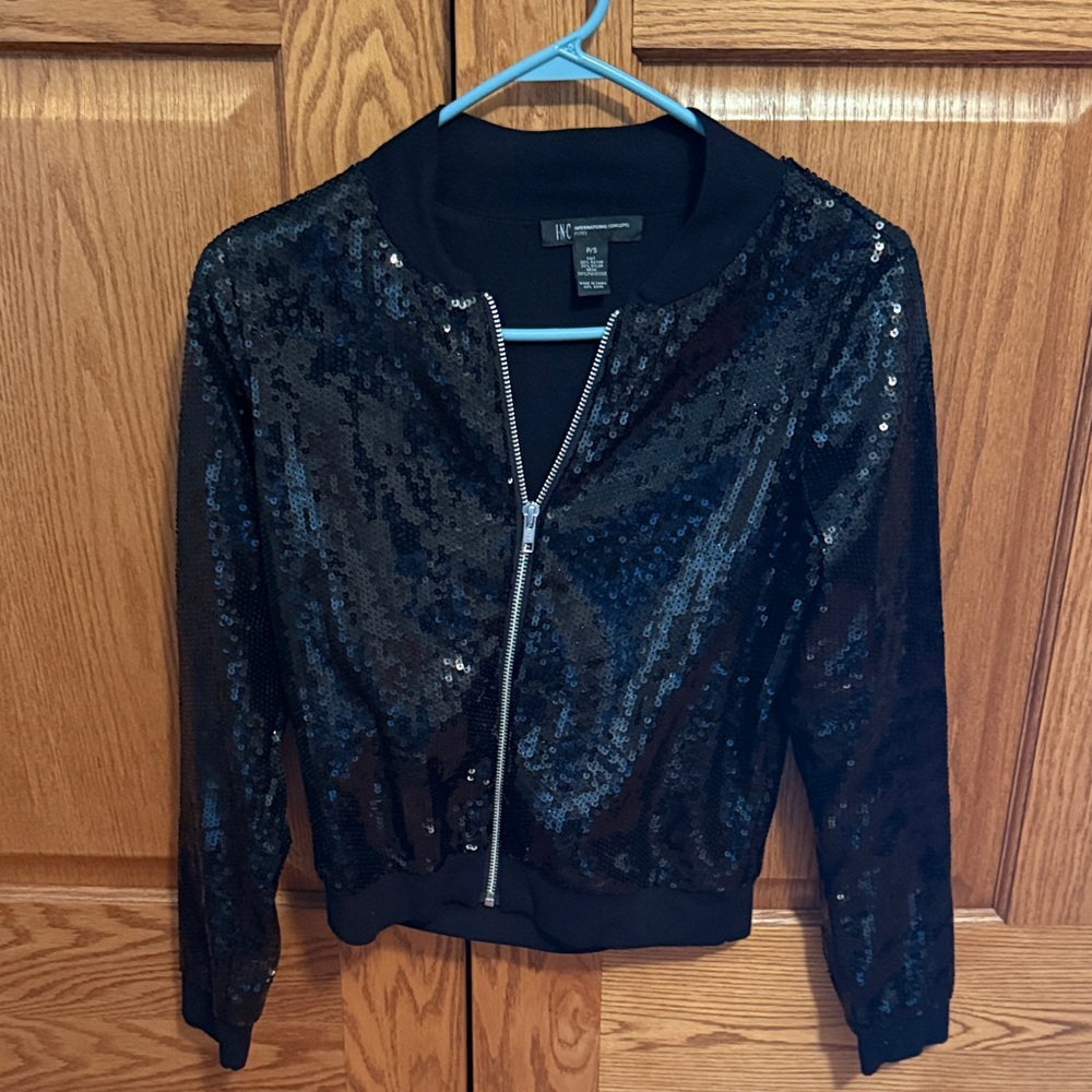 INC International Concepts Shimmering Black Bomber Jacket